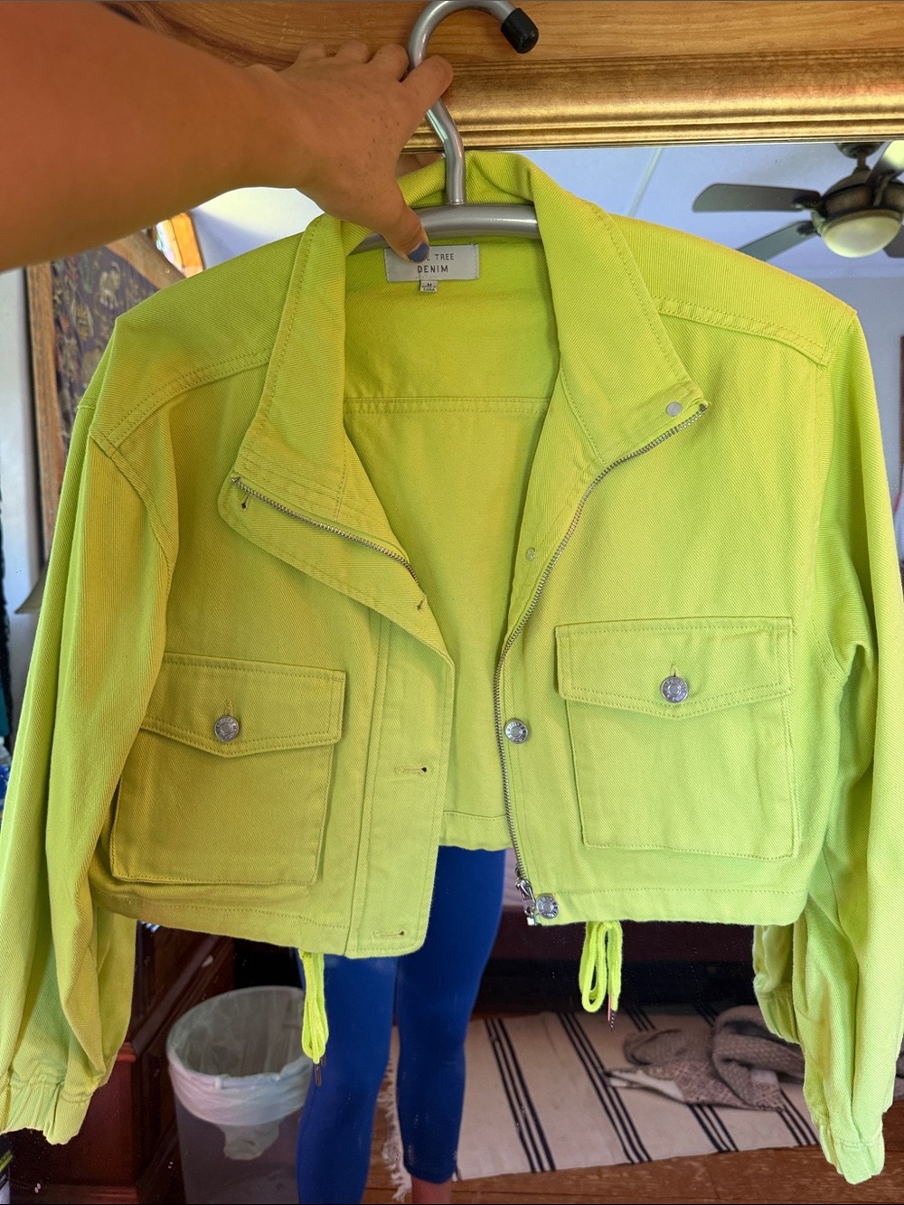 Love Tree Neon Lime Cropped Denim Jacket